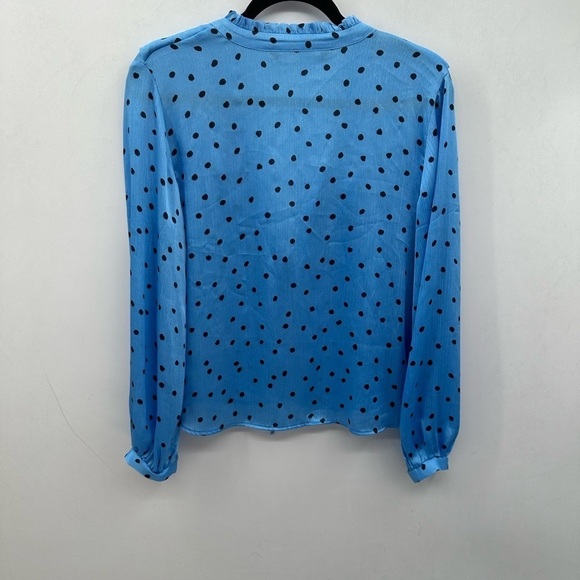 Y2K ZARA Blue-black polka-satin Deep V lace up ruffle coquette satin blouse S - Picture 3 of 10